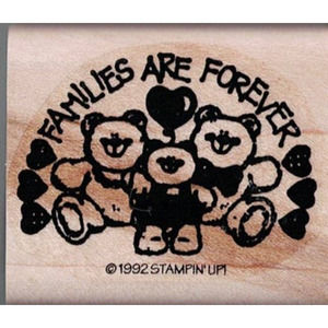 1992 Stampin' Up! FAMILIES ARE FOREVER Bears and Hearts Rubber Stamp